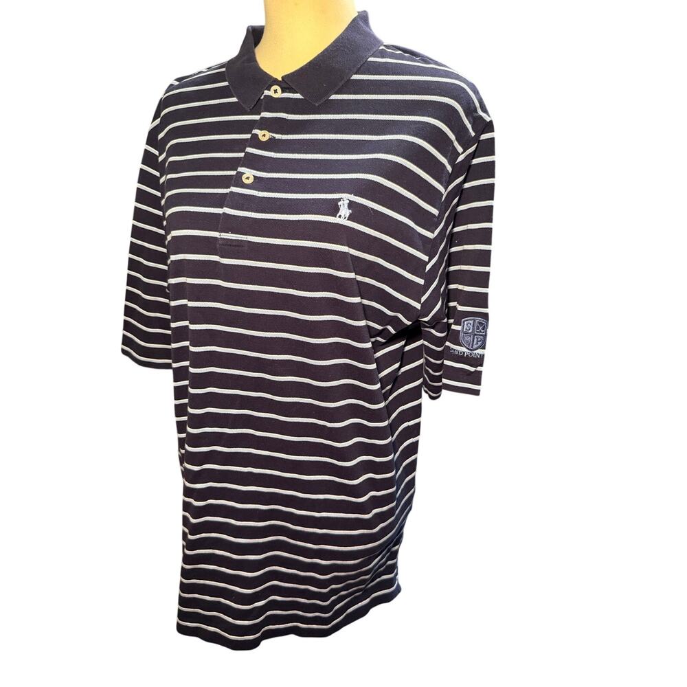 Polo Ralph Lauren Navy Blue Striped Polo Shirt, Sand Point Golf, Men's Large